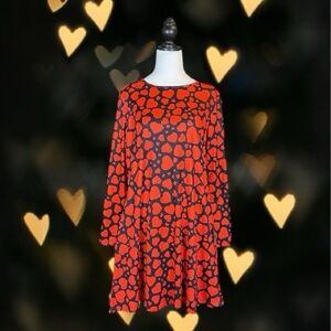 Spadehill NWOT Black & Red Heart Print Long Sleeve Swing Mini Dress Size M